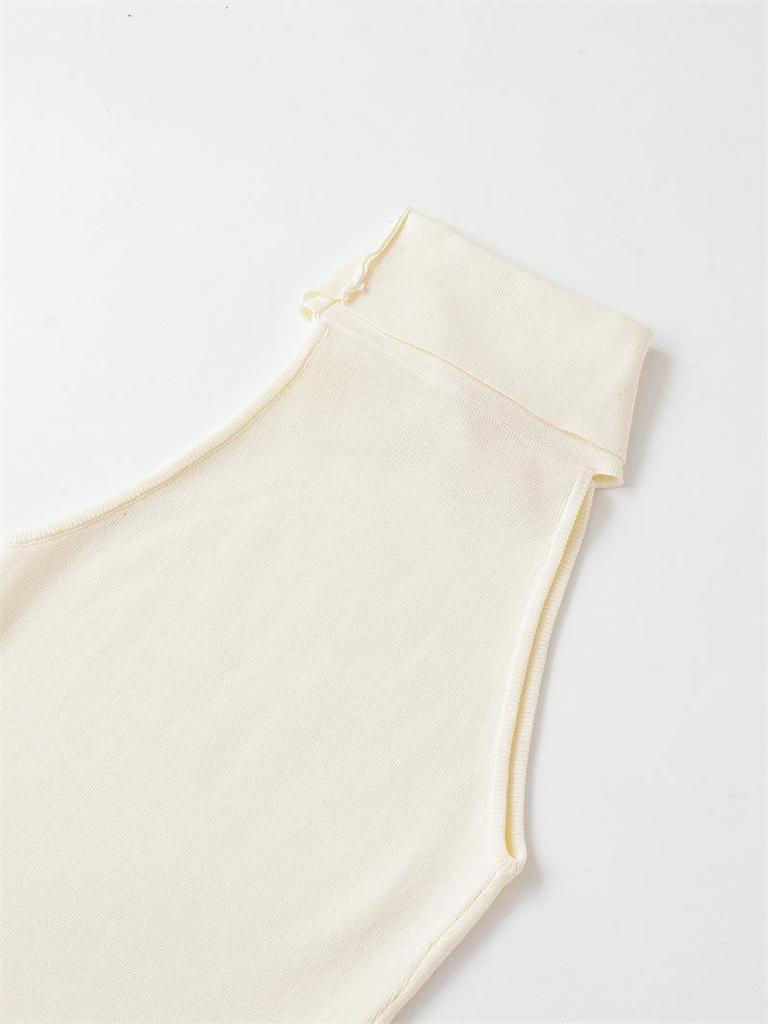 2026 Spring/Summer Elegant High Neck Sleeveless Straight Vest T-shirt for Women