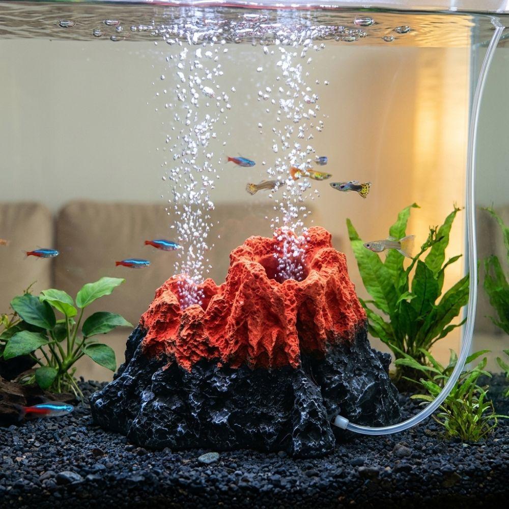 Natürlicher Stil Aquarium Vulkan Ornament Fischbecken Luftpumpe Vulkan Süßwasser Aquarium Einrichtung
