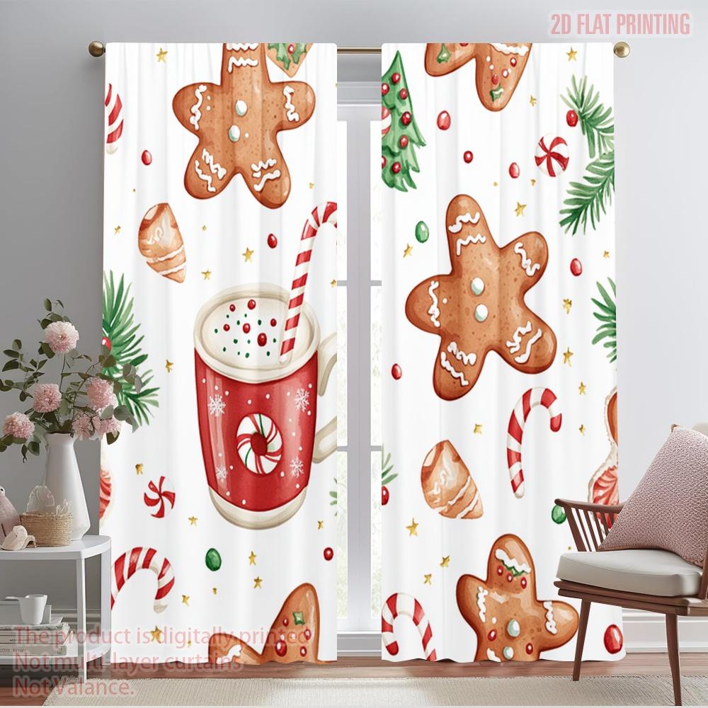 

2 шт., 2D печать на плоскости Оконная штора Рождественское печенье Горячий шоколад Конфета (2) Прочная 100% полиэстеровая ткань (без удилища) 52.50×116.00 CM 2pcs