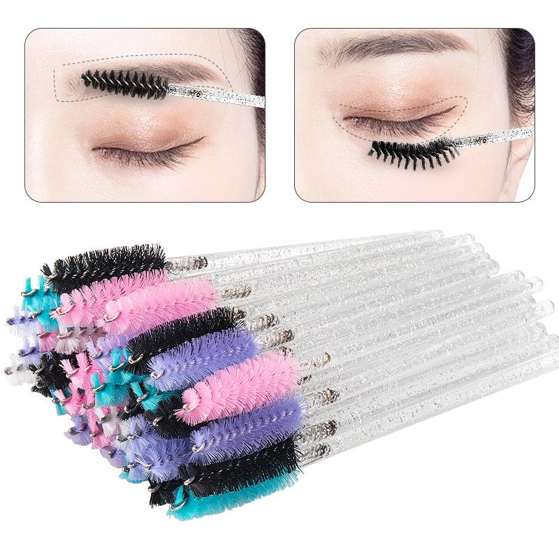 Pack of 50 Colorful Crystal Rod Disposable Eyelash & Eyebrow Nylon Brushes