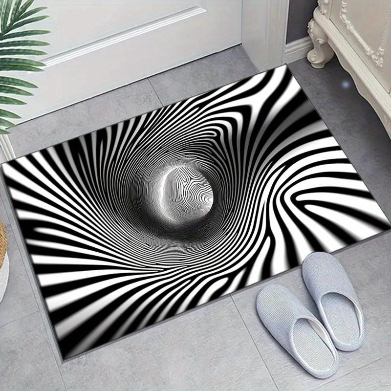 Optical Illusion Rug for Contemporary Living Room - Black White Spiral Design, Large Size Carpet, Modern Art Decor