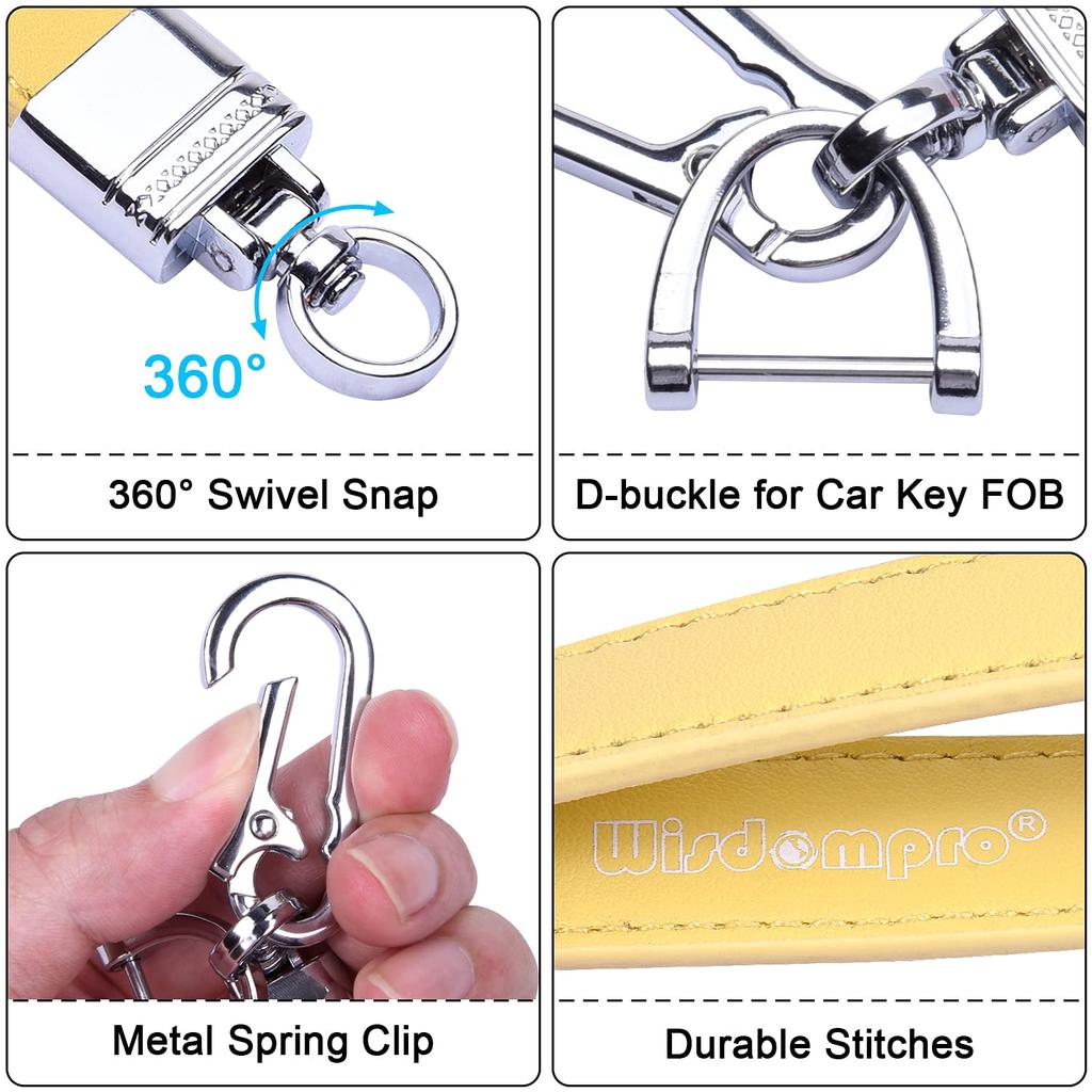 Genuine Leather Car Smart Key Yellow [Wisdompro] Keychain, Anti-Loss, Compatible, Stylish, Unisex,