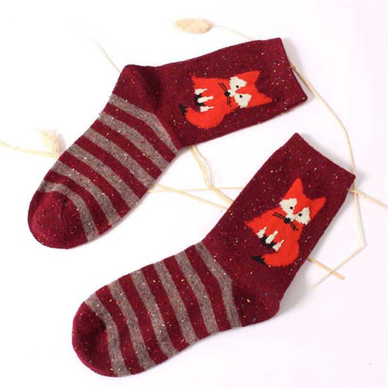 Koreanische Dicke Wolle Damen Mädchen Crew Socken Herbst Winter Von Harajuku Tier Fuchs Wolf Gestreifte Socken Lieblich Süß Weihnachten Dropship