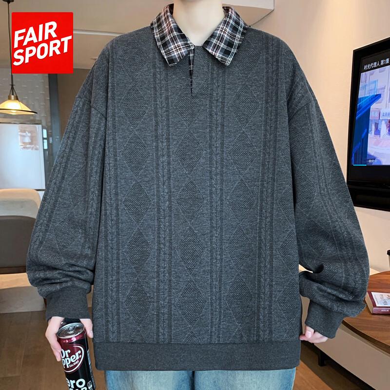 FAIR SPORT Men's Plaid Patchwork Polo Sweatshirt