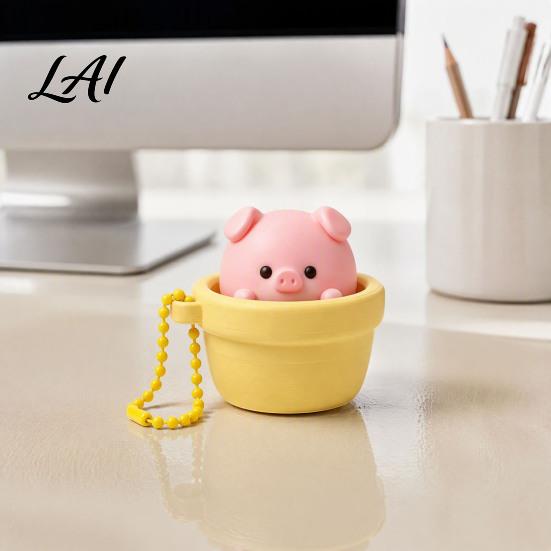 Portable Desk Toy Potted Pig Clicker with Bead Chain Clicky Button Fidget Finger for Stress Relief Backpacks School Bags Decor