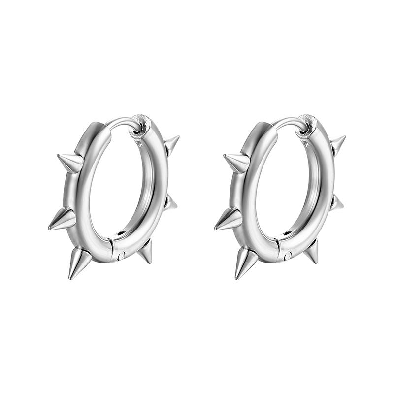 Orecchini a Cerchio con Rivetti a Forma di Cuore Hip-Hop Creativi per Donna Acciaio Inossidabile Fibbia Geometrica per Orecchio Piercing Gioielli Cool Rock Punk a Bottone