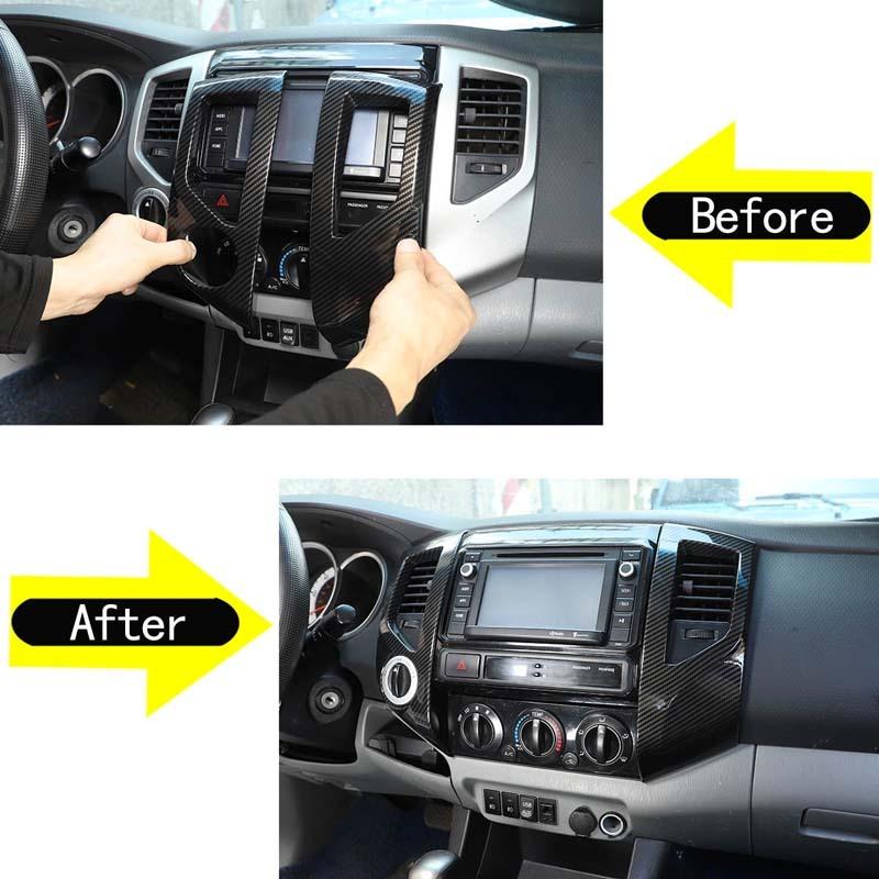 ABS Kohlefaser/Rot Für Toyota Tacoma 2011-15 Auto Mittelkonsole Klimaanlagenauslass Rahmen Aufkleber Auto Innenzubehör