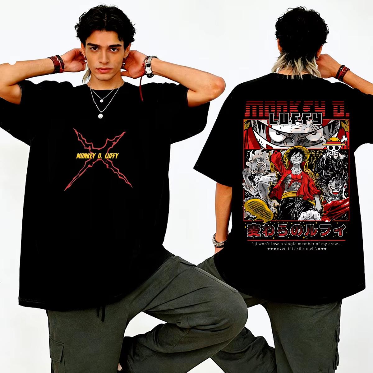 One Piece Japanese anime print mens and womens Harajuku style pure cotton shortsleeved Tshirt 4XL