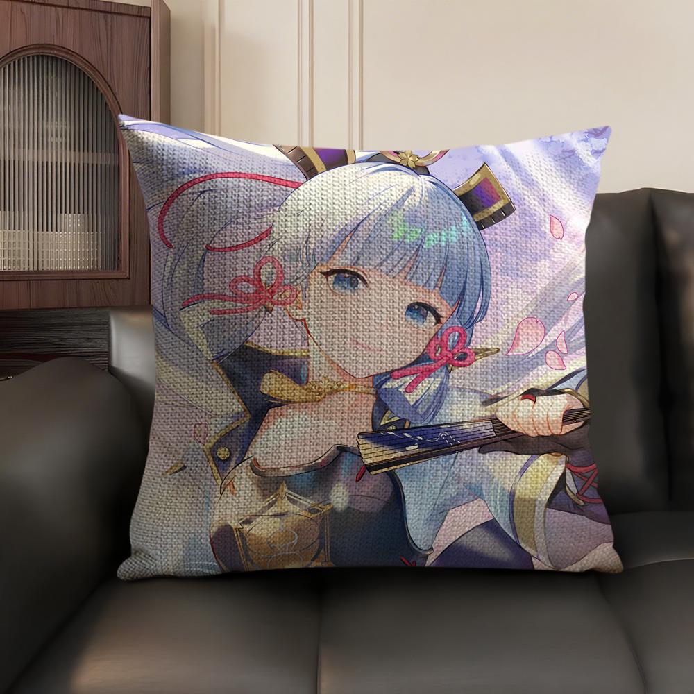 Kamizato Ayaka Genshin Impact Cushion Cover Natural Linen Organic Fabric DoubleSided Printing Sofa Home Decor Gift Pillow Case
