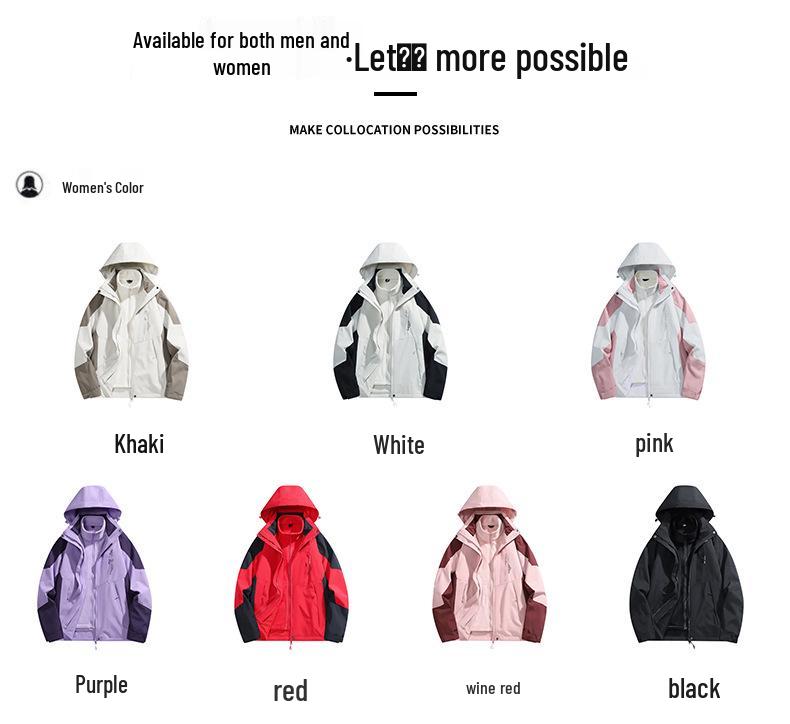 Unisex Cross-Border Three-in-One Fleece Jacket: Waterproof, Windproof, Hooded Outdoor Mountaineering Suit