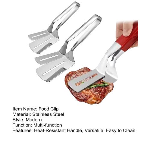 3Pcs Food Clip Grill Clamp with Extra Long Heat-Resistant Handle Stainless Steel Steak Fish Burgers Bread BBQ Tongs Kitchen Grilling Tool
