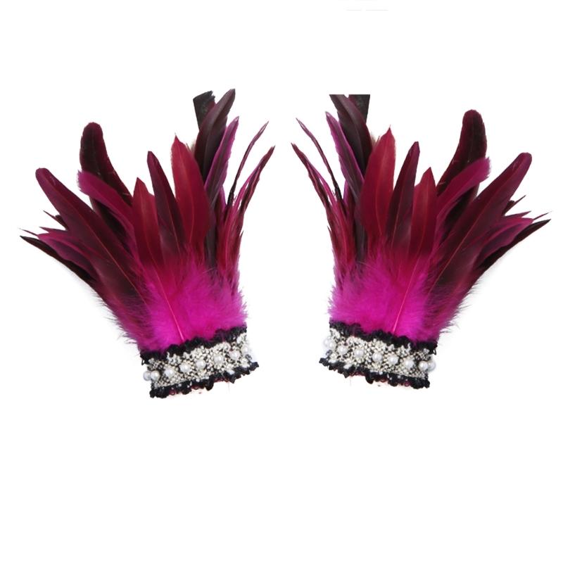 Women Natural Fur Feather Cuffs Sexy Cuffs With Feathers Feather Cuff Snap Bracelet Sleeves Wrist Arm Removable Shirt