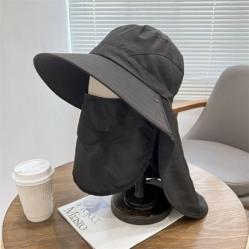 Sun Protection Bucket Hat Neck Protector One-Piece Fishing Hiking Hat Outdoor Breathable Bucket Hat Windproof Large-Brimme