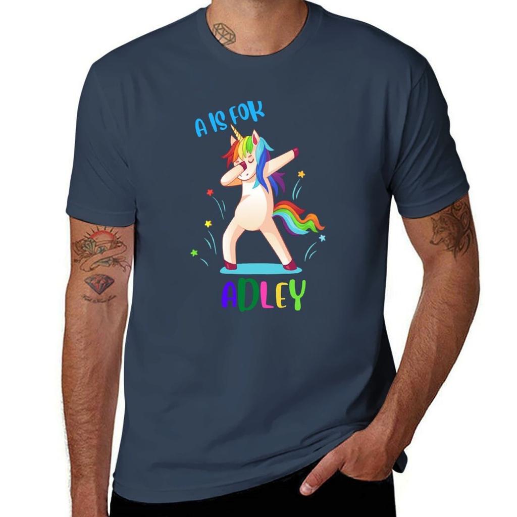 A Is For Adley Kids Rainbow Unicorn Birthday Party Merchandise Tshirt Modern Style Print Tshirt
