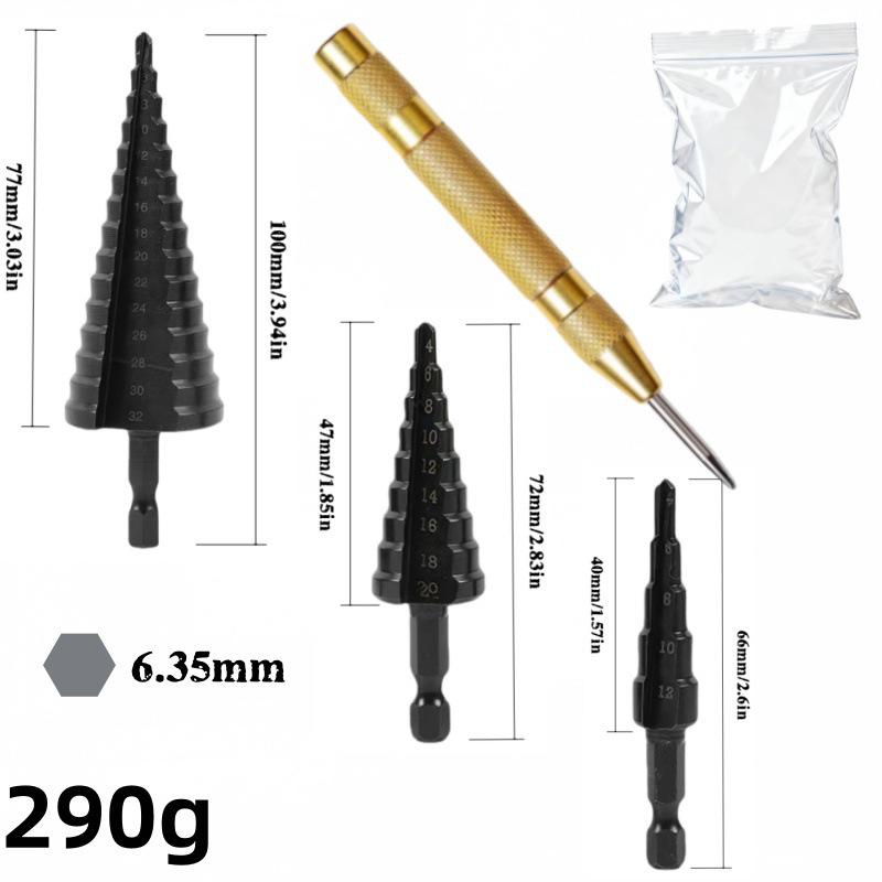 Hex Shank Nitrided Black HSS Step Drill Bit Set (3-12, 4-12, 4-20mm)