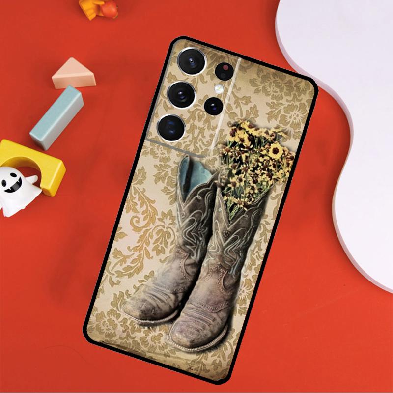 Rustic Cowboy Cowgirl Western Country Phone Case For Samsung Galaxy S25 Ultra S9 S10 S20 S21 FE S22 S23 S24 Plus S24 Ultra Cover
