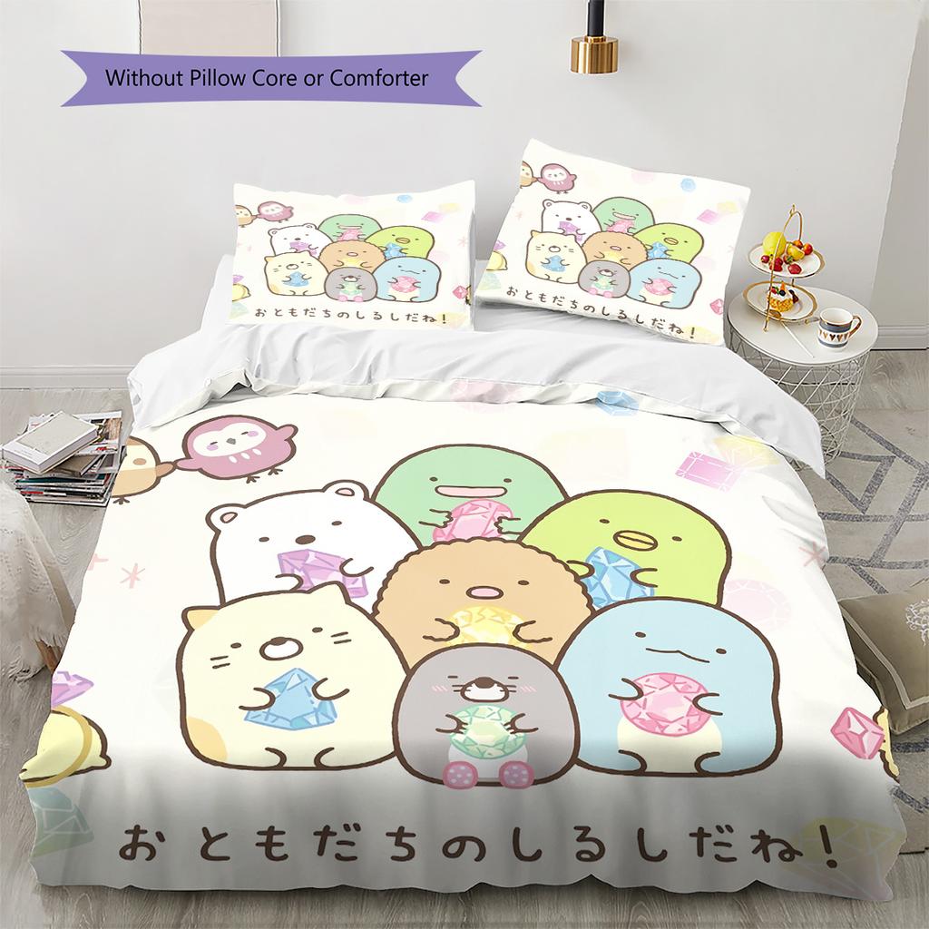 Cute Sumikko Gurashi Pattern Bedding Quilt Set Home Decoration Gift (1 * duvet cover + 2 * pillowcase without core)
