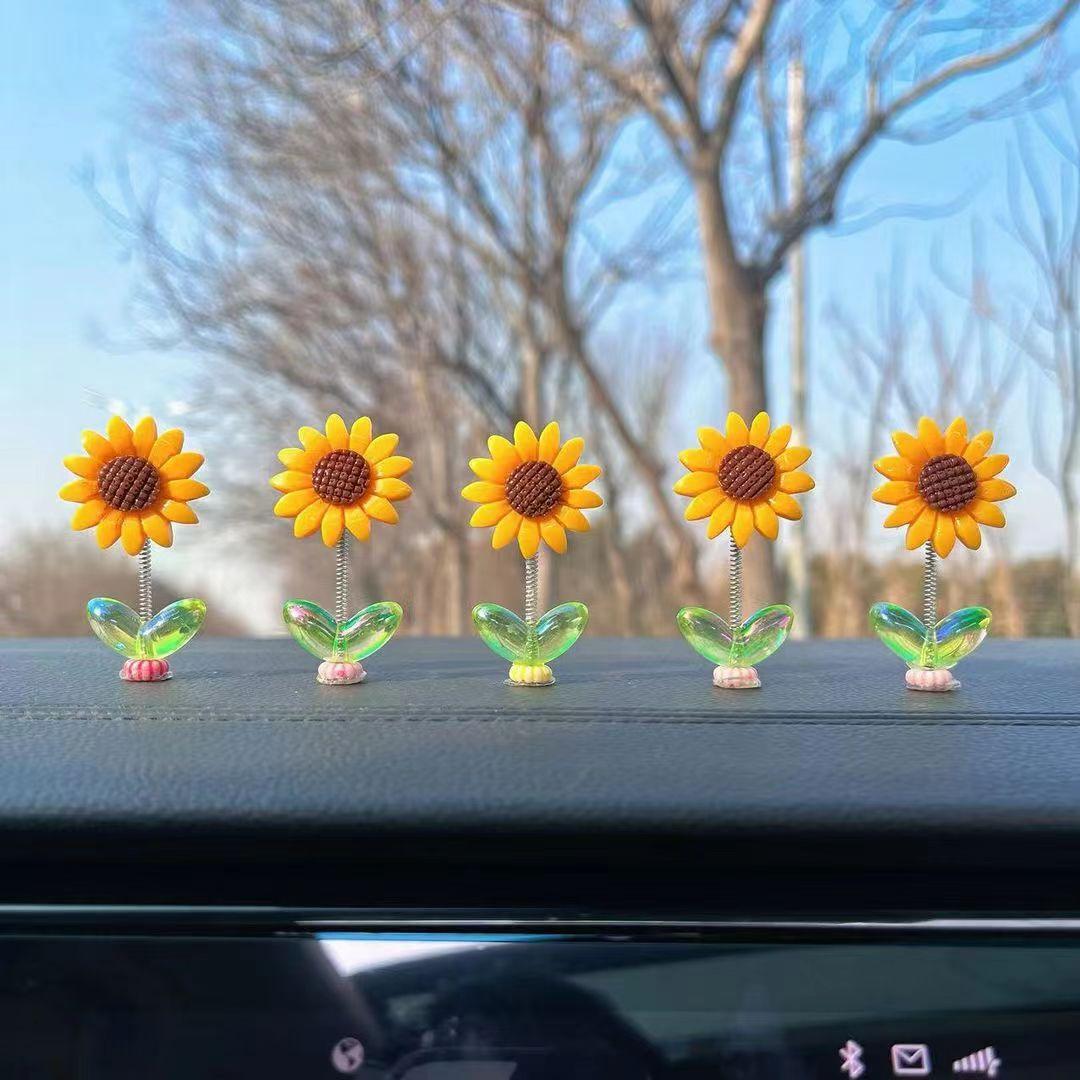 Shaking Head Sunflower Cute Car Decoration Car Center Console Sunflower Decoration