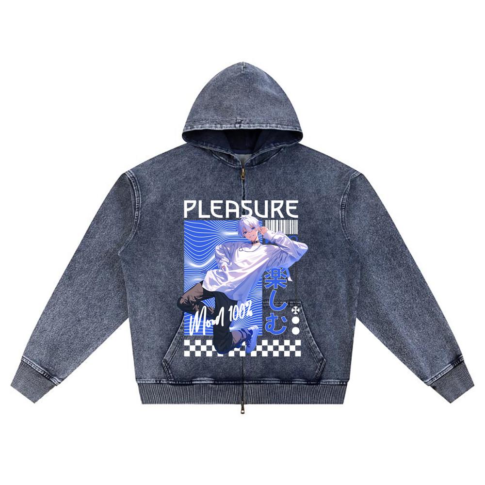 

Худи из вязаного денима на молнии с принтом DTG, уличная одежда, худи на молнии с принтом Brother XL темно-синий