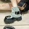 Women Punk Boots Buckle Design Shoes Chunky Motorcycle Boot Cool Street Y2K Platform Ankle Round Head Casual Outdoor Shoe Female