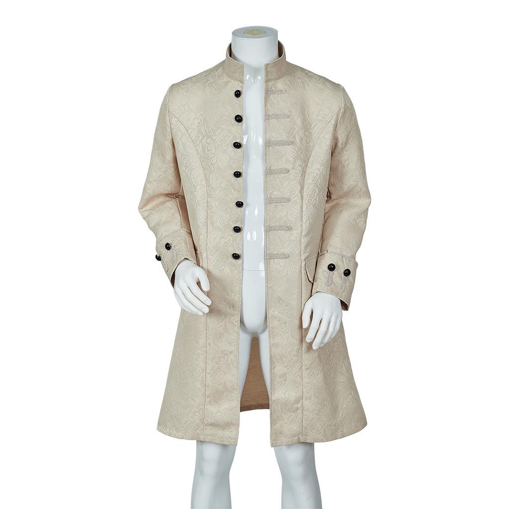 

Medieval Gothic Steampunk Jacket Vintage Clothing Men s Solid Color Stand-Up Collar Jacquard XXL білий