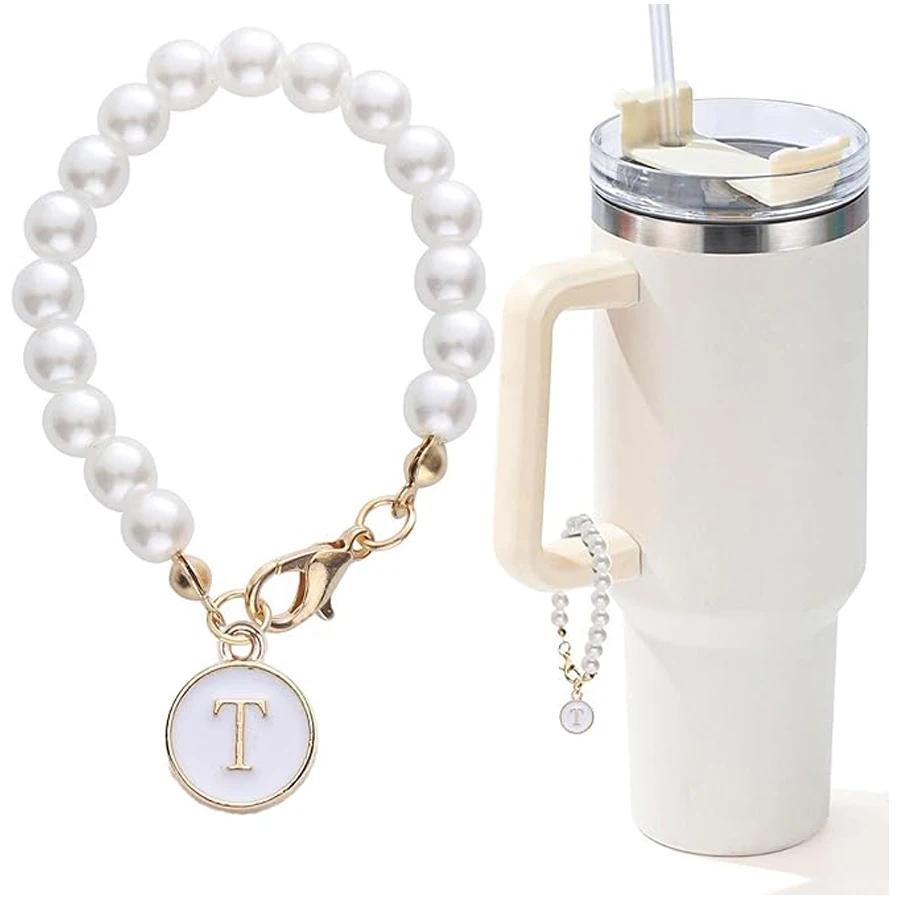 Buchstabenanhänger für Stanley Cup Perlenkette Initialen-Anhänger für Griff Zubehör Dekor Wasserflasche Schmuck Becher Personalisierter Name ID