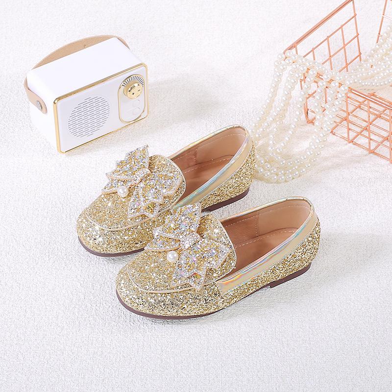 

Индивидуальные туфли принцессы для одноклассницы, хрустальная мягкая подошва, кожаные туфли для маленькой девочки, серебристые одинарные туфли с пайетками, детская обувь 36 (shoe inner length 22.2CM) золотой