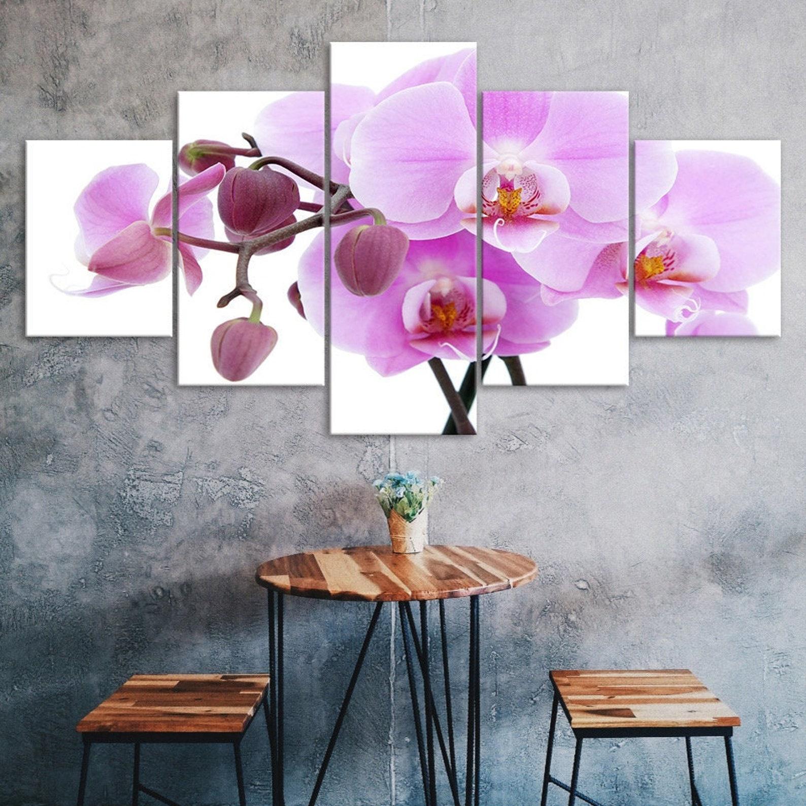

Pink Orchid Flower White Background 5 Piece Five Panel Wall Canvas Print Modern Art Poster Picture Home Decor Gift For Him For Her 20X35 20X45 20X55CM