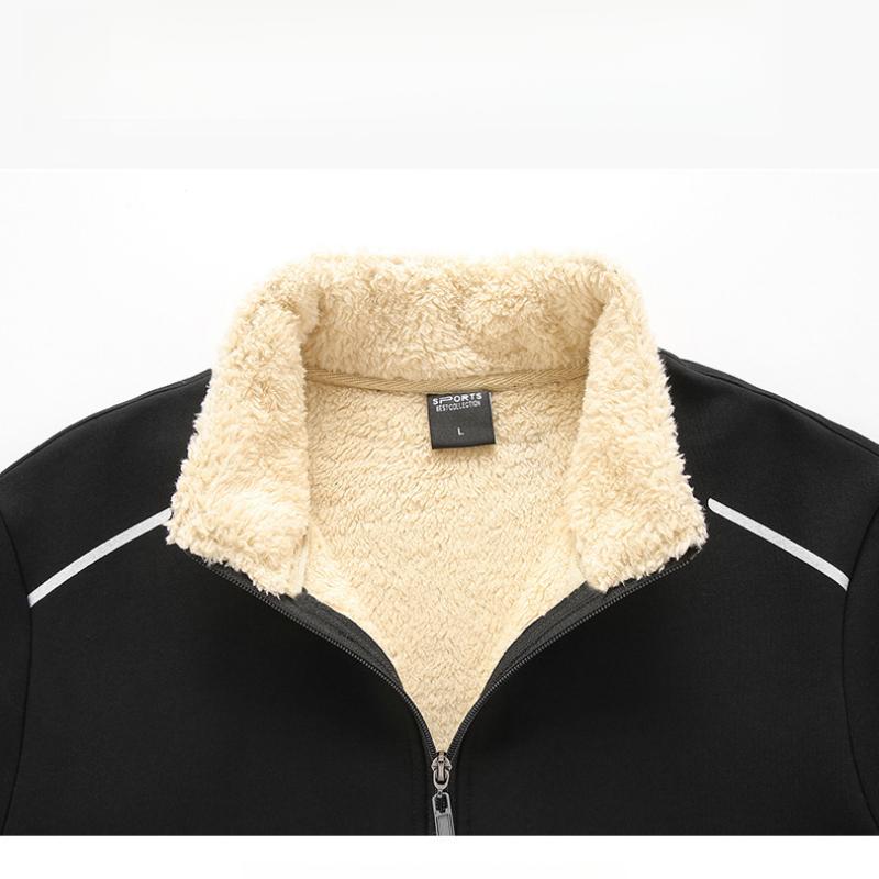 Middle-aged and Elderly Men's Warm Sweatshirt Set Winter Fleece Lined Thickened Sports Jacket Dad's Winter Outfit Lamb Wool Two-piece Set