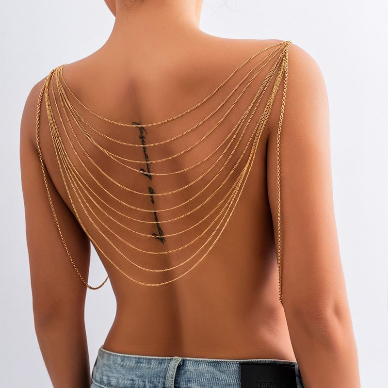 

Europe and America Cross Border Necklace Fashion Sexy Metal Snake Bone Chain Chest Necklace Creative Geometric Tassel Body Chains Women s Accessories Gold 1363E2