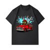 Men's 100% Cotton Crew Neck Short Sleeve T-Shirt, Funny Green Monster Fire Truck Cartoon Print Casual Tees, Cool Firefighter Themed Graphic Tops for D