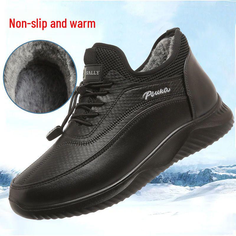 Men's Old Beijing Velvet Lined Winter Shoes - Soft Sole, Warm, Ideal for Middle-Aged & Elderly Walking