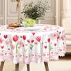 Valentine'S Day Pink Flower Cloth Round Table Cloth, Love + Flower Pattern, Lace Long Table Cloth, Home Restaurant Decoration