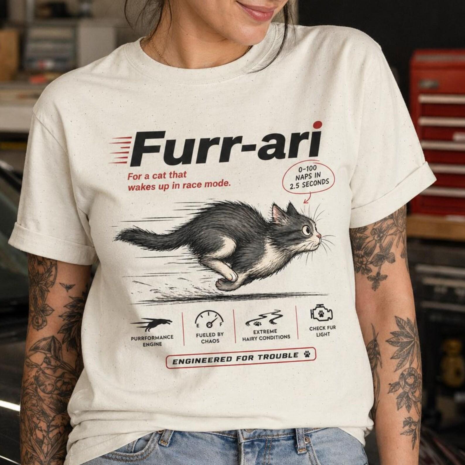 Furrari Cat Shirt, Formula 1 Inspired Funny Cat Graphic Tee, Lazy Fast Cat T-Shirt, Cat Lover Gift S
