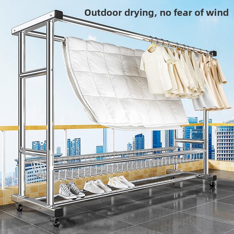 Stainless Steel Clothes Rack, Floor To Ceiling Balcony, Household Clothes Rack, Double Pole Outdoor Drying Blanket