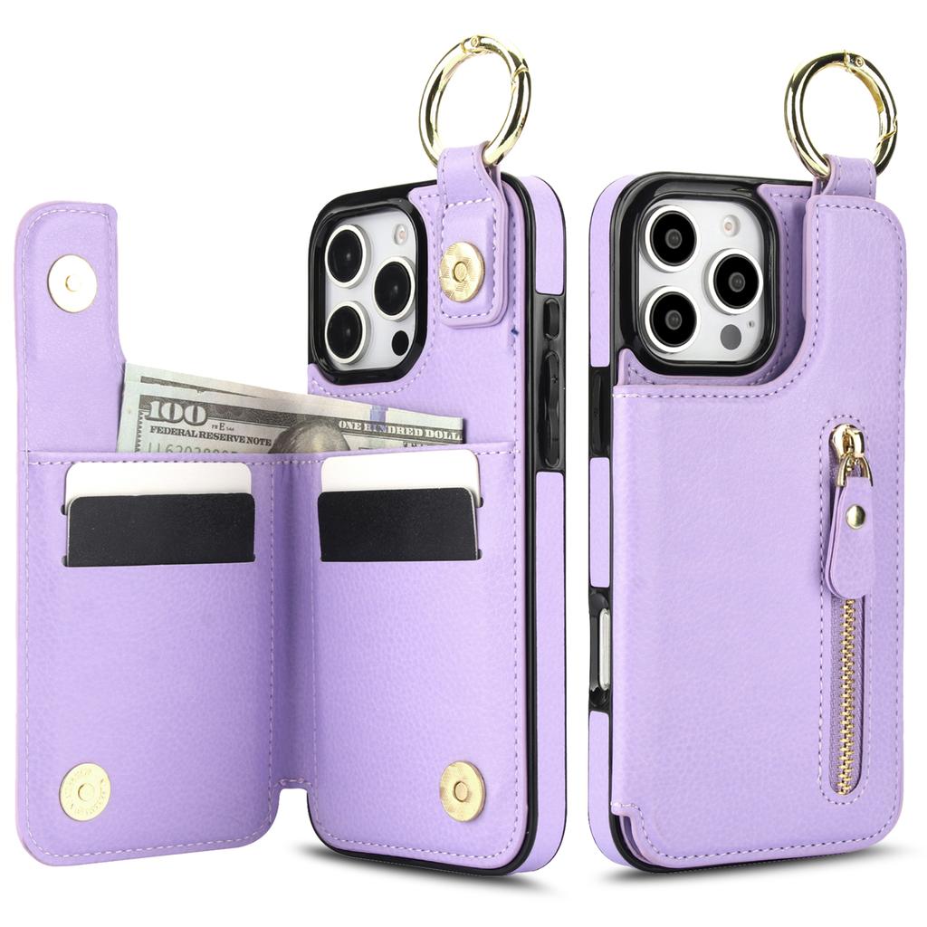 Zipper Wallet with Card Holder Ring Leather Phone Case for iPhone 16 15 14 11 Pro Max XS XR 7 8 Plus 13 12 Mini Protective Cover
