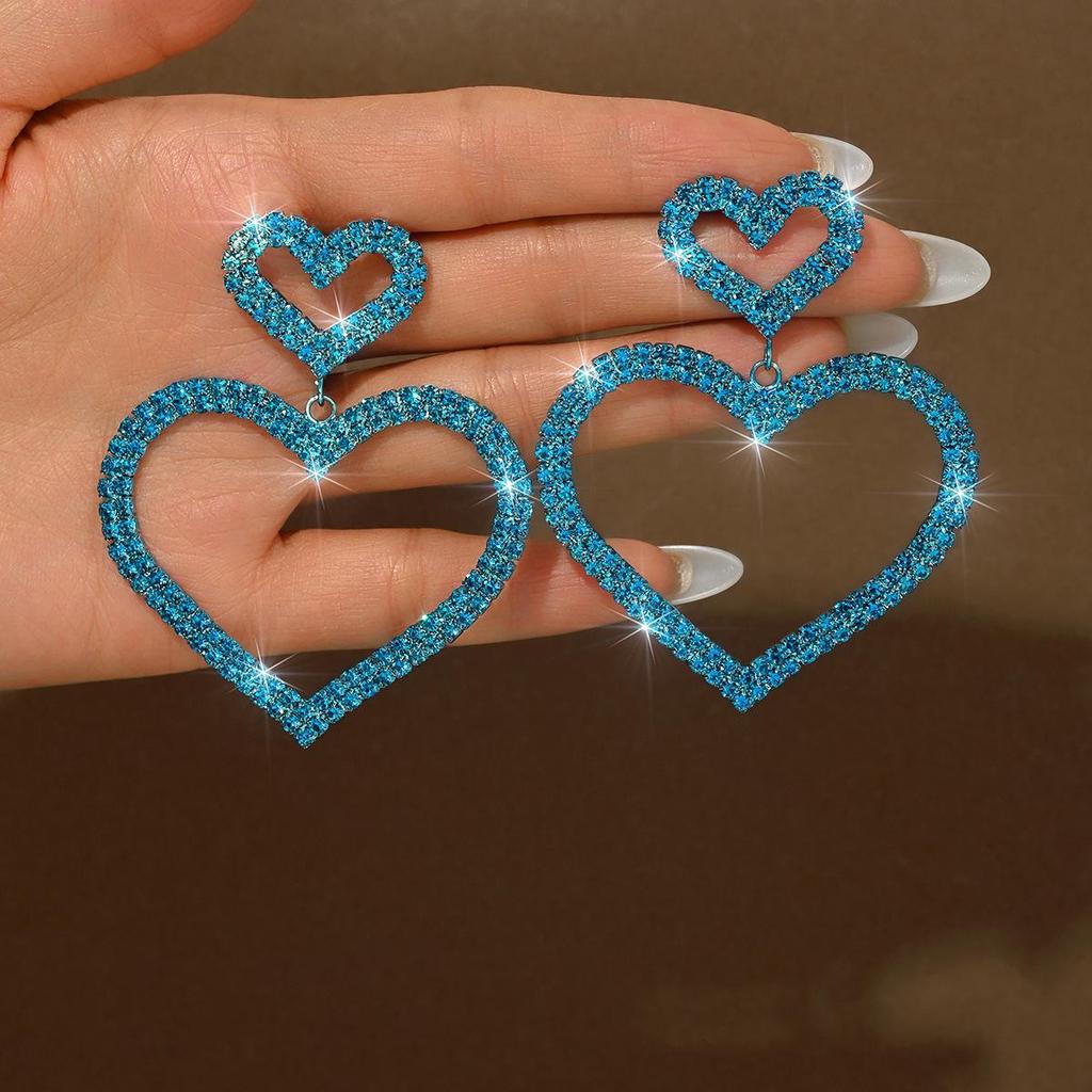 Luxury Shiny Double Heart Diamond Stud Earrings