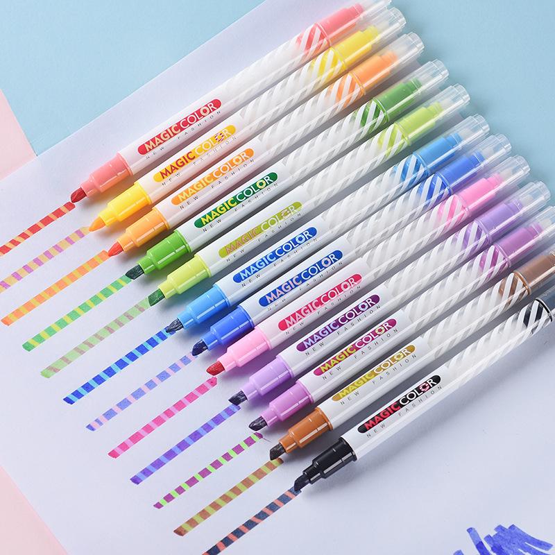Kawai Stationery Magic Changing DIY Painting Pen Double Headed 12 Color Set Fluorescent Painted Pen Hand Account Lovely Supplies