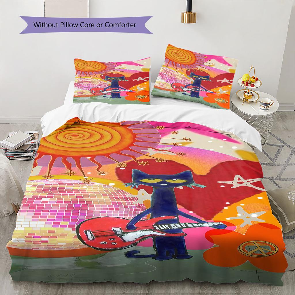 Pete Cat Dream Bedding Quilt Set Quilt Cover Pillowcase Home Decoration Birthday Gift (1 * duvet cover + 2 * pillowcase, without core)