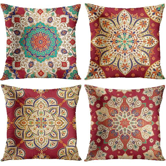 Britimes Throw Pillow Covers, Retro Tribal Ethnic Home Decor Set of 4 Pillow Cases, 18 X 18 Inches Sofa Cushion Couch Sofa Pillowcases Decorative