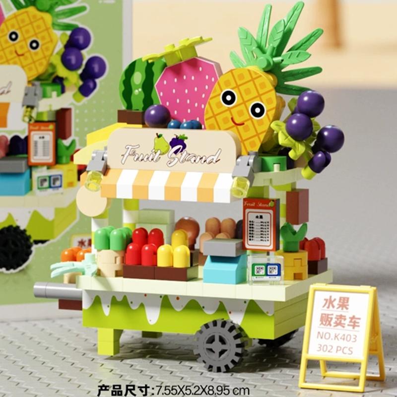 NEW DIY Selling Car Food Truck Fruit Ice Cream Store Flower Street View Building Blocks Kit Girls Bricks Model Kids Toy Children