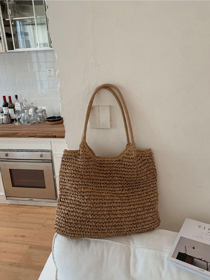 2026 Lazy Style Large Straw Woven Tote Bag for Beach Vacations