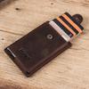 Crazy Horse Leather Anti-Theft Card Holder with Automatic Aluminum Alloy Slot and Zippered Coin Purse