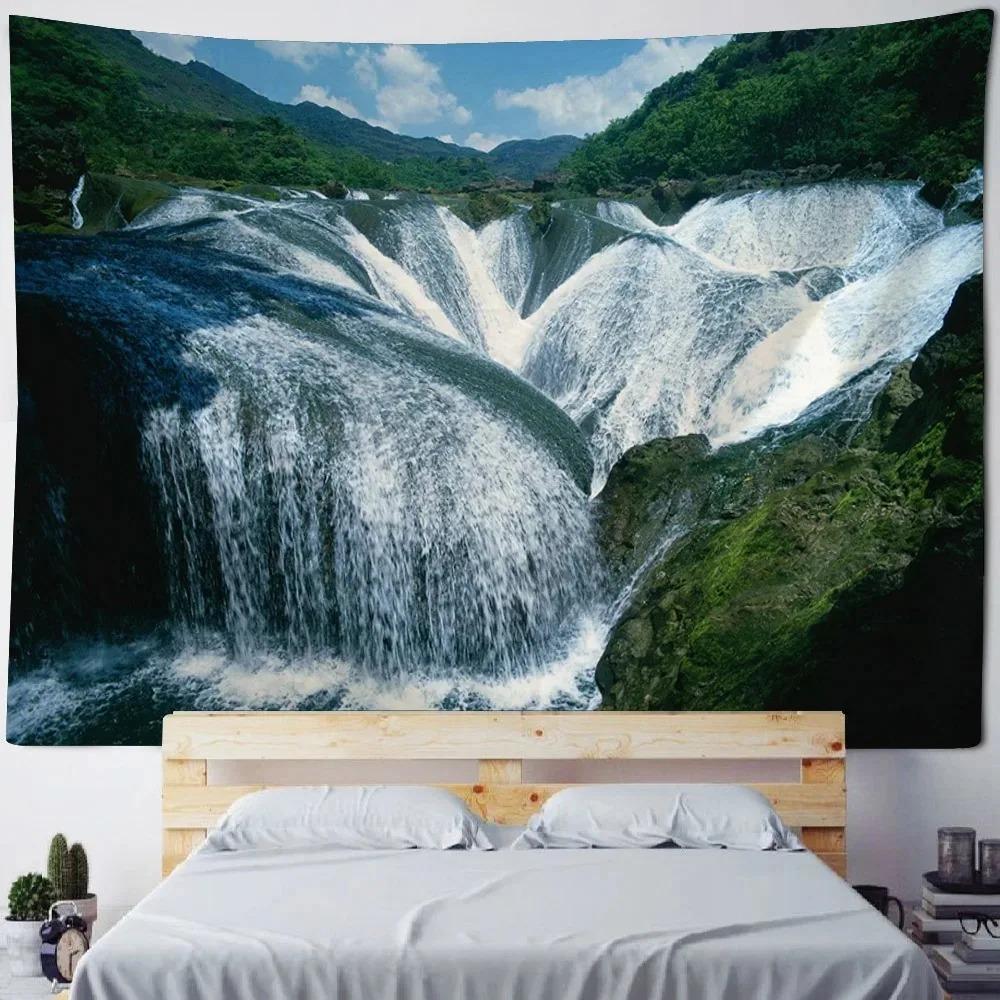 Waterfall Canyon Nature Tapestry  Serene Landscape Polyester Wall Hanging for Bedroom Living Room Yoga Decor