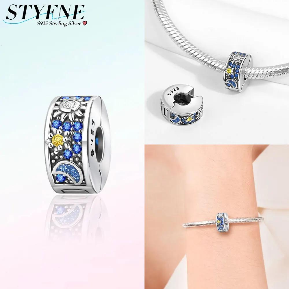 Exquisite Copper Colored Zircon Paving Star Moon Clip Charm Spacer Beads For Women'S Original Bracelet Jewelry Gift