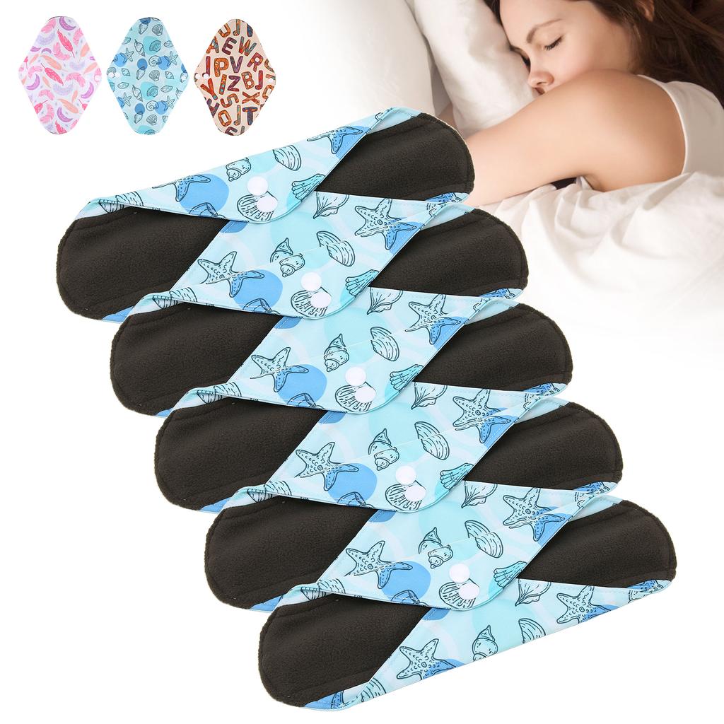 5pcs Menstrual Pads Washable Reusable Leakproof Bamboo Charcoal Panty Liners for Women Size