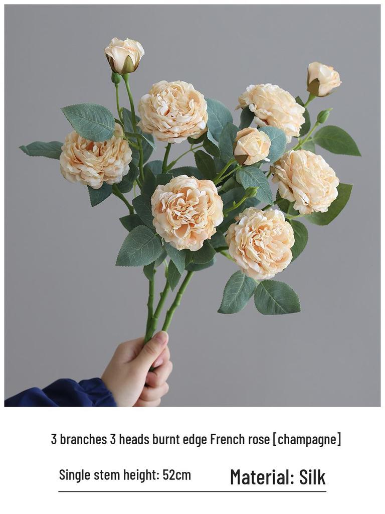 Vintage Burned Edge Rose Artificial Floral Arrangement for Living Room or Dining Table Decor