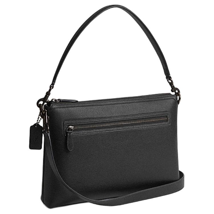 Coach Relay 34 Brand Pattern Zipper Closure Leather Handheld Crossbody Bag Large Unisex bags Black CU107-BLK