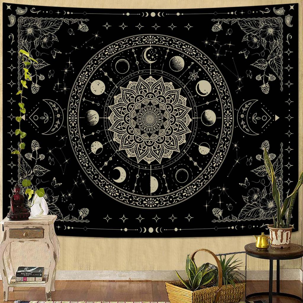 Aesthetic Boho Mandala Tapestry, Vintage Orange Floral Wall Hanging, Ethnic Bohemian Tapestry For Bedroom Living Room Dorm