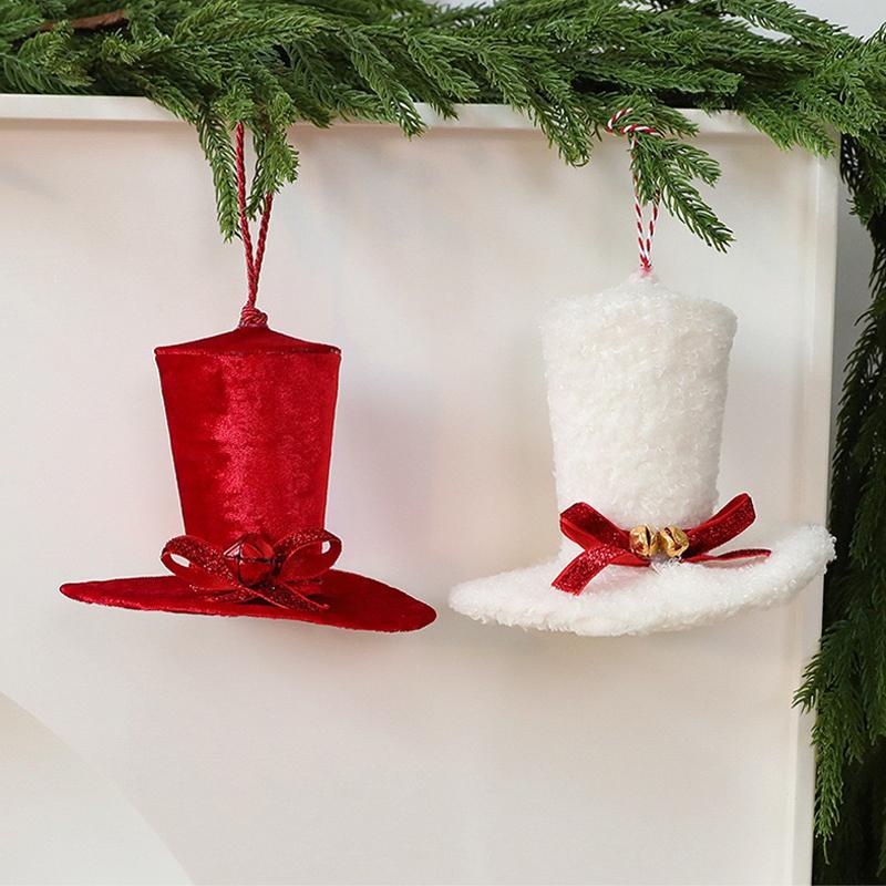 Set of 2 Christmas Hat Ornaments Mini Santa Hats Xmas Tree Hanging Decorations Holiday Party Winter Home Décor Accessories